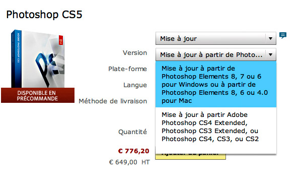 Acheter Photoshop CS5 moins cher